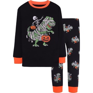 DAUGHTER QUEEN Boys & Girls 100% Cotton Halloween & Christmas PJS 18M-12Y | Soft, Breathable, Comfortable, Tagless, Snug Fit, Festive, Great for Gift Giving(Dinosaur/Black/Orange-a22)