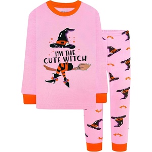 DAUGHTER QUEEN Boys & Girls 100% Cotton Halloween & Christmas PJS 18M-12Y | Soft, Breathable, Comfortable, Tagless, Snug Fit, Festive, Great for Gift Giving(2pcs-pink-witch-hga24)