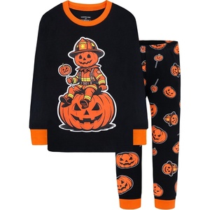 DAUGHTER QUEEN Boys & Girls 100% Cotton Halloween & Christmas PJS 18M-12Y | Soft, Breathable, Comfortable, Tagless, Snug Fit, Festive, Great for Gift Giving(2pcs-black-pumpkin-hba26)