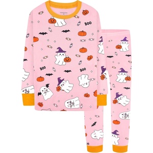 DAUGHTER QUEEN Boys & Girls 100% Cotton Halloween & Christmas PJS 18M-12Y | Soft, Breathable, Comfortable, Tagless, Snug Fit, Festive, Great for Gift Giving(2pcs-pink-halloween-hba26)
