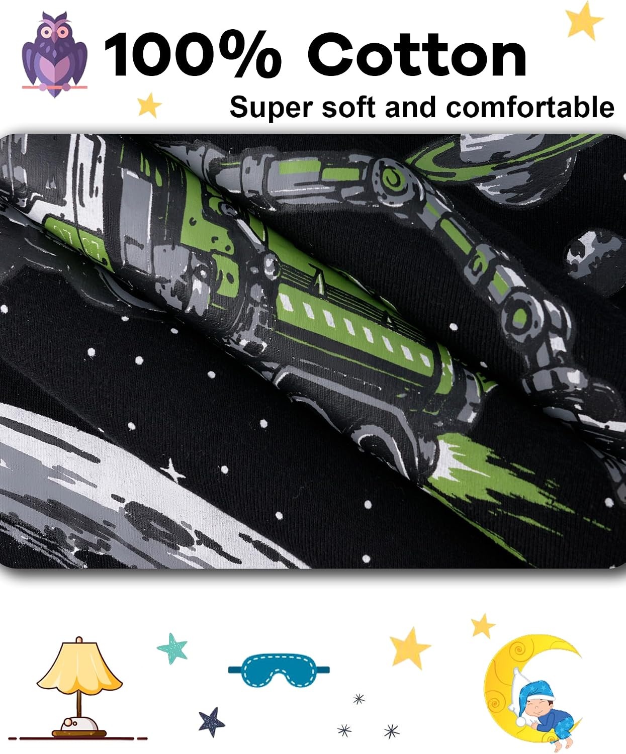 image:imageDAUGHTER QUEEN Boys Pajamas 4 Pieces Long Set 100 Cotton Sleepwear Size 18 Months12 Years4pcsblackBeigegarbage Trucklba26