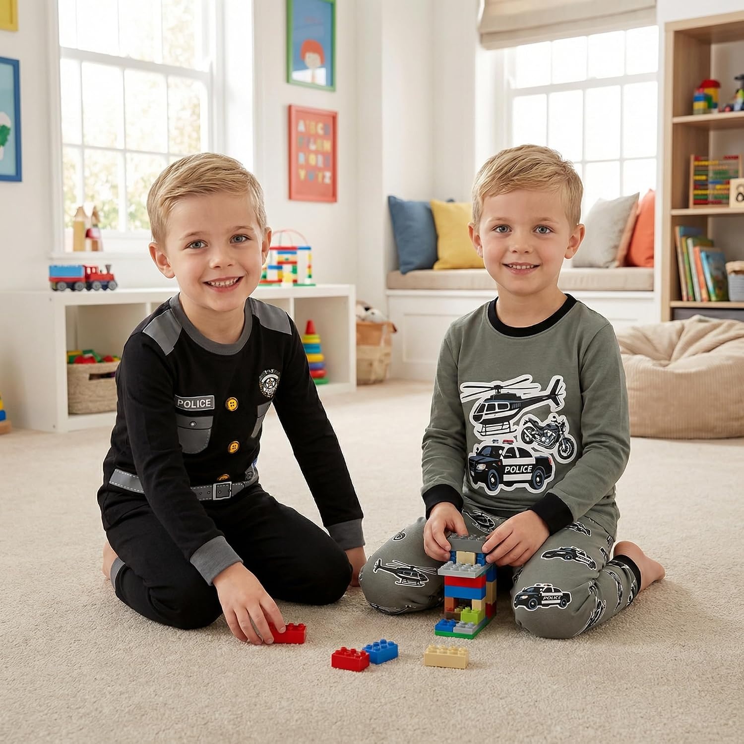 image:imageDAUGHTER QUEEN Boys Pajamas 4 Pieces Long Set 100 Cotton Sleepwear Size 18 Months12 Years4pcsblackGraypolicelba25