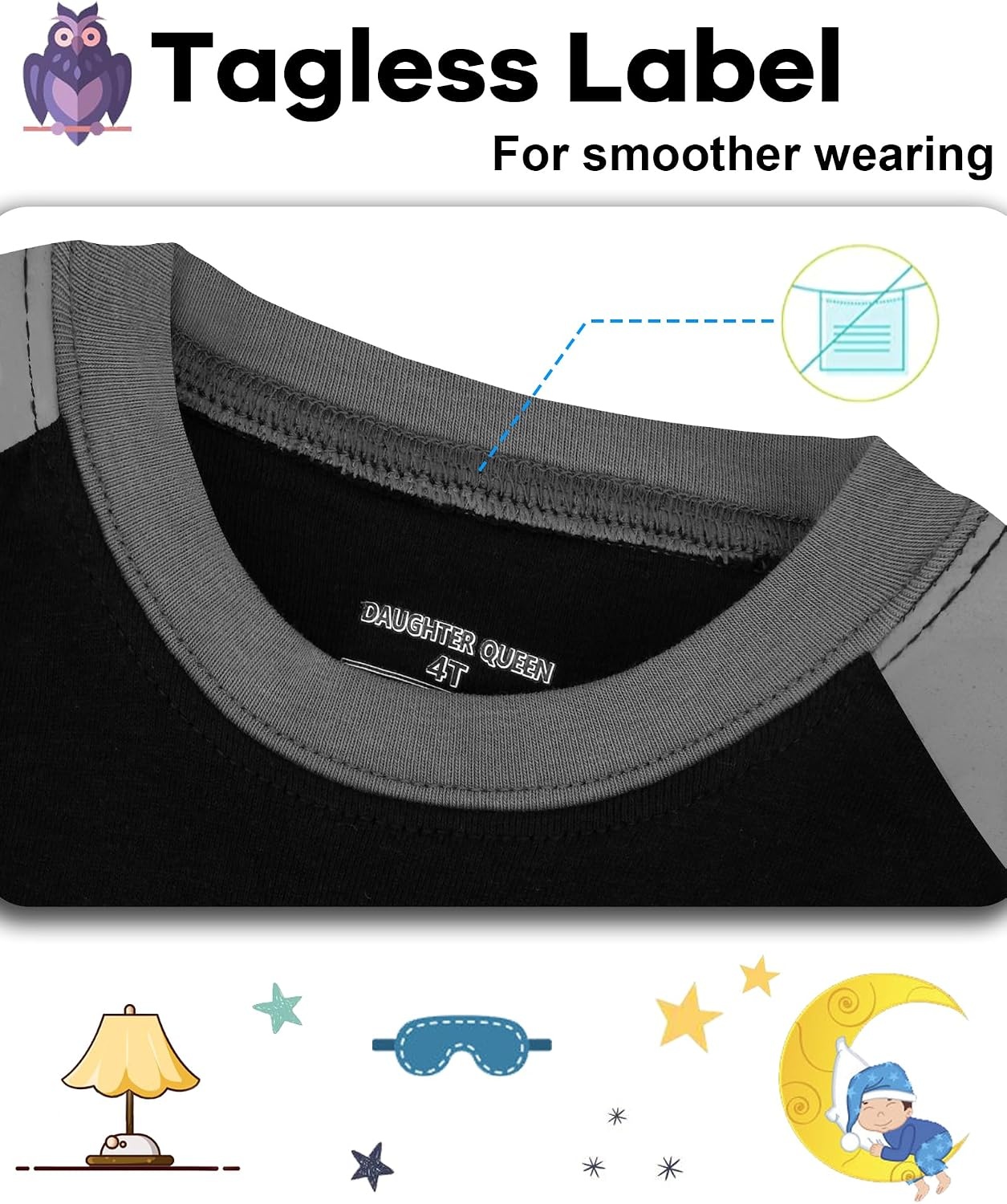 image:imageDAUGHTER QUEEN Boys Pajamas 4 Pieces Long Set 100 Cotton Sleepwear Size 18 Months12 Years4pcsblackGraypolicelba25