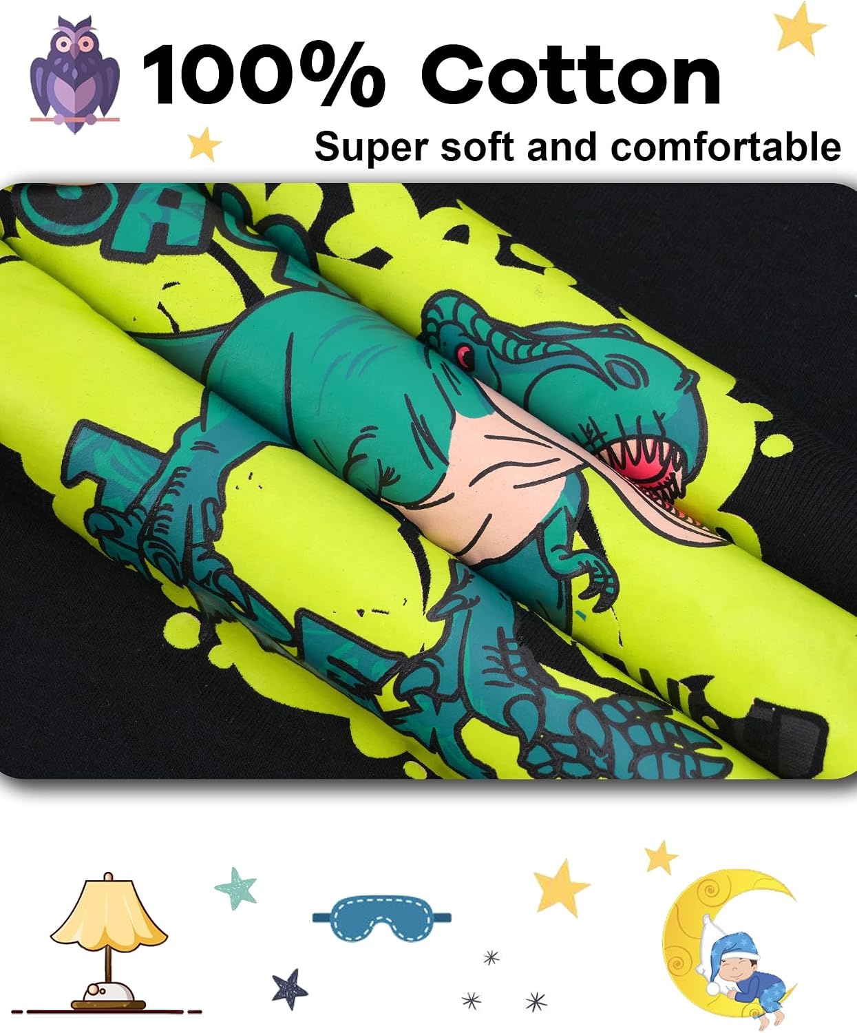 image:imageDAUGHTER QUEEN Boys Pajamas 4 Pieces Long Set 100 Cotton Sleepwear Size 18 Months12 Years4pcsblackGreendinosaurlba25