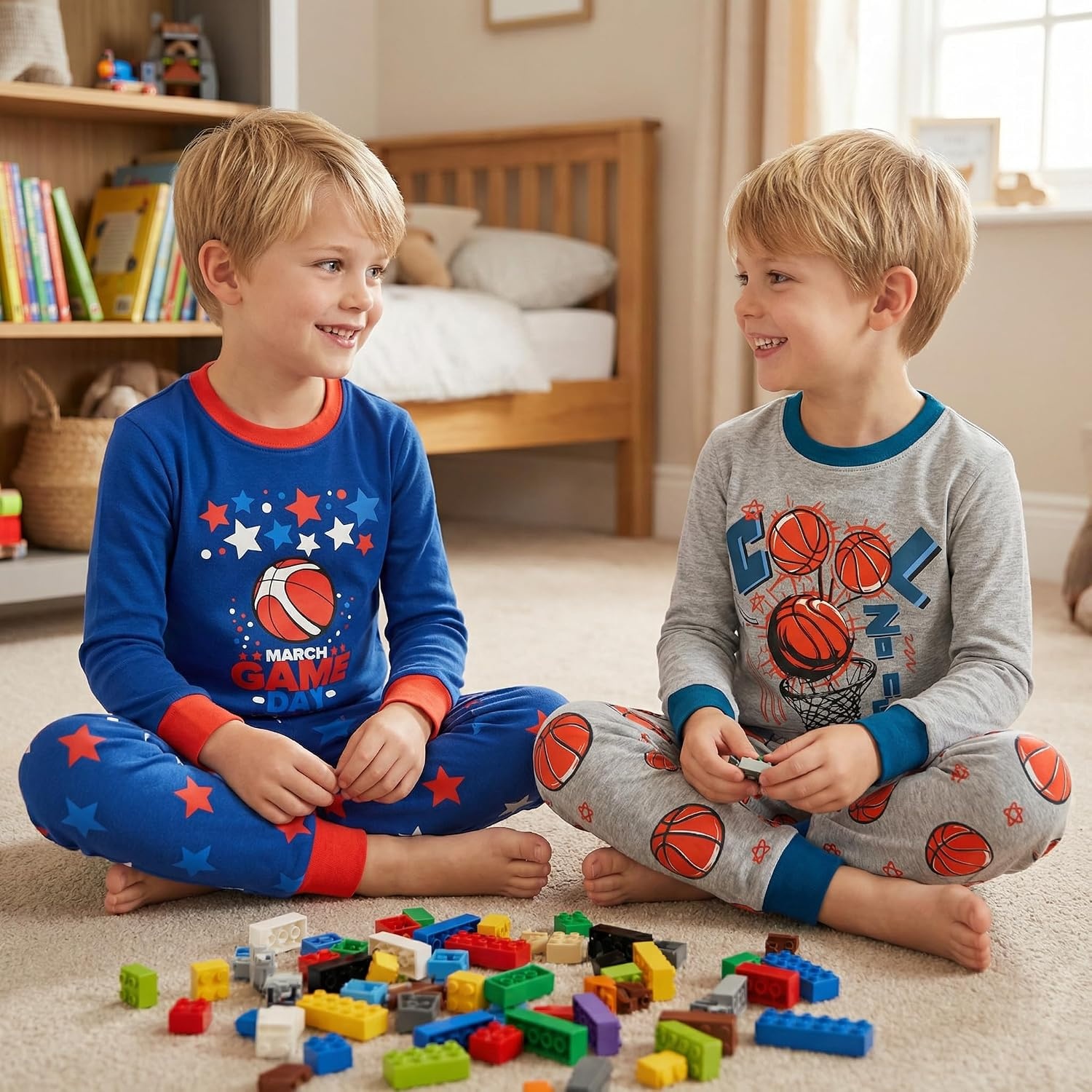 image:imageDAUGHTER QUEEN Boys Pajamas 4 Pieces Long Set 100 Cotton Sleepwear Size 18 Months12 Years4pcsblueGraybasketballlba25