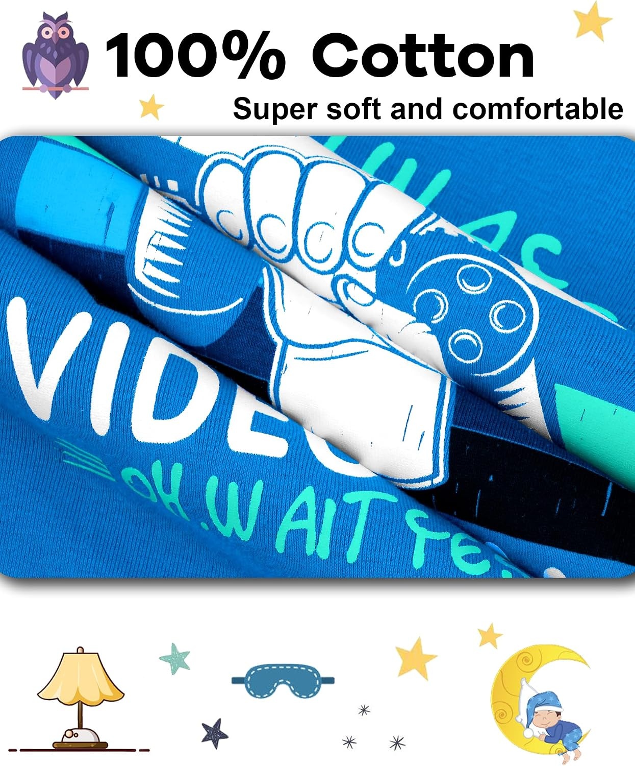 image:imageDAUGHTER QUEEN Boys Pajamas 4 Pieces Long Set 100 Cotton Sleepwear Size 18 Months12 Years4pcsblueGreengamerlba25