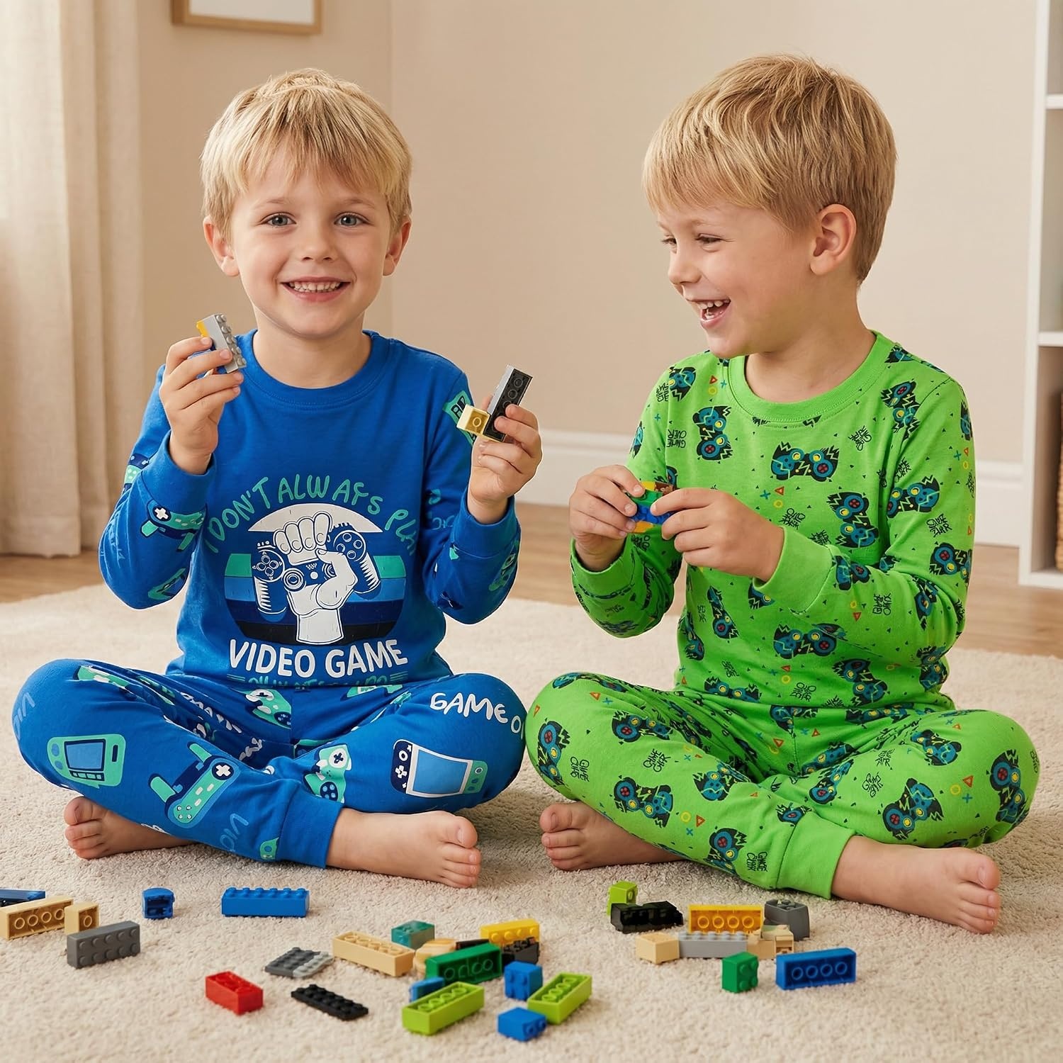 image:imageDAUGHTER QUEEN Boys Pajamas 4 Pieces Long Set 100 Cotton Sleepwear Size 18 Months12 Years4pcsblueGreengamerlba25