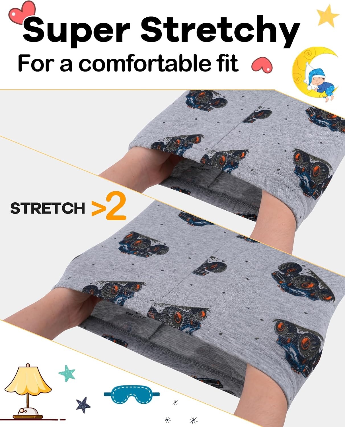image:imageDAUGHTER QUEEN Boys Pajamas 4 Pieces Long Set 100 Cotton Sleepwear Size 18 Months12 Years4pcsgreyBlackmonster Trucklba26