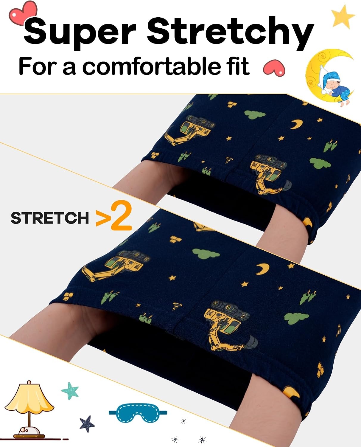 image:imageDAUGHTER QUEEN Boys Pajamas 4 Pieces Long Set 100 Cotton Sleepwear Size 18 Months12 Years4pcsnavyBeigeconstructionlba26