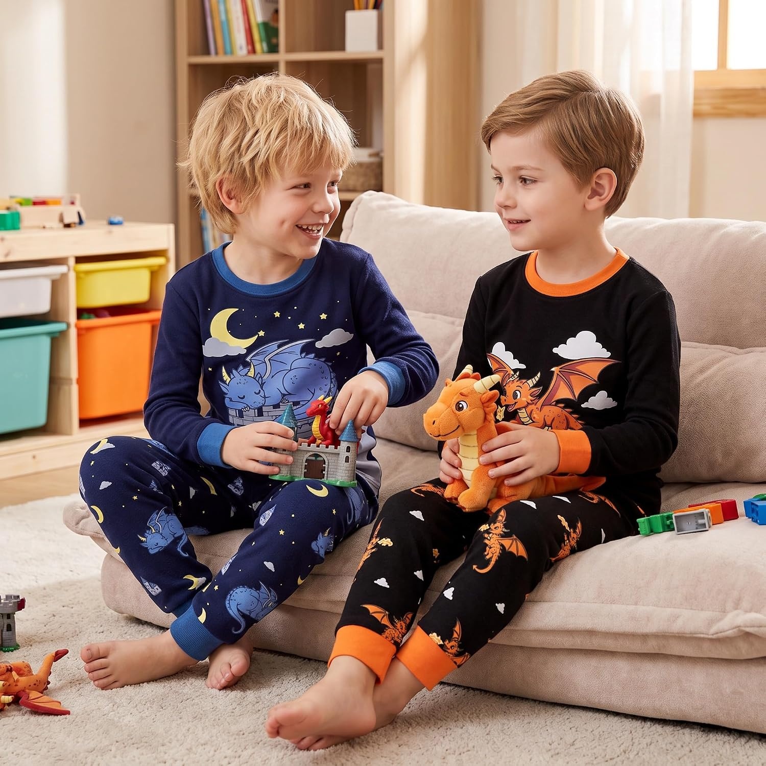 image:imageDAUGHTER QUEEN Boys Pajamas 4 Pieces Long Set 100 Cotton Sleepwear Size 18 Months12 Years4pcsnavyBlackdragonlba26