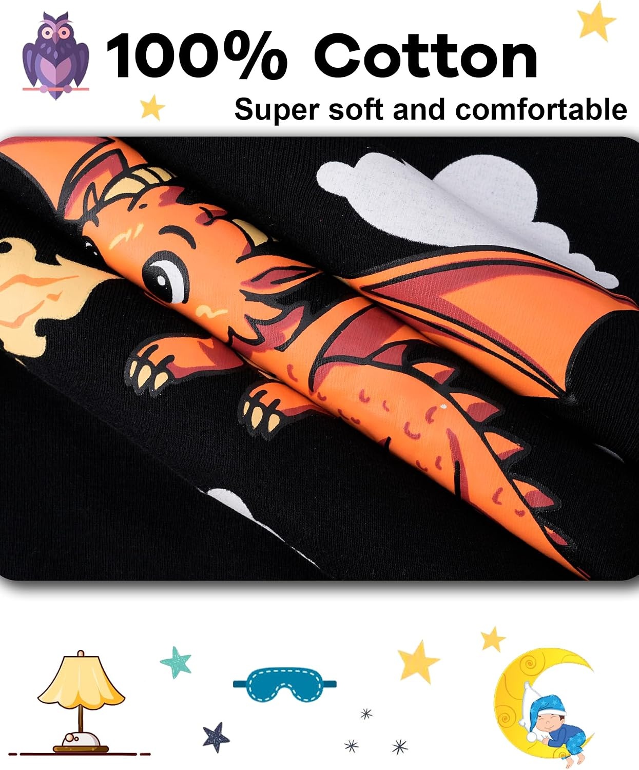 image:imageDAUGHTER QUEEN Boys Pajamas 4 Pieces Long Set 100 Cotton Sleepwear Size 18 Months12 Years4pcsnavyBlackdragonlba26
