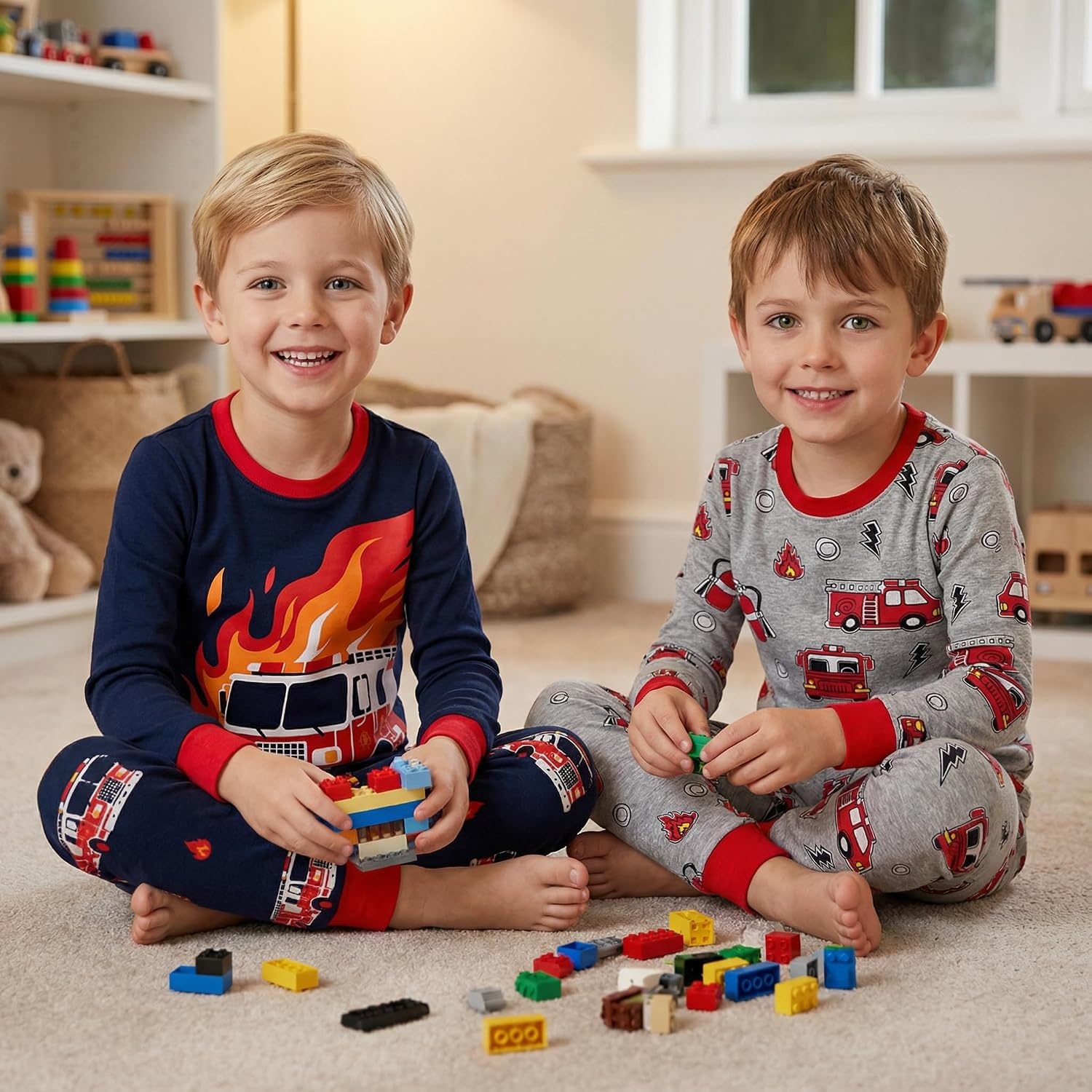 image:imageDAUGHTER QUEEN Boys Pajamas 4 Pieces Long Set 100 Cotton Sleepwear Size 18 Months12 Years4pcsnavyGrayfire Trucklba25