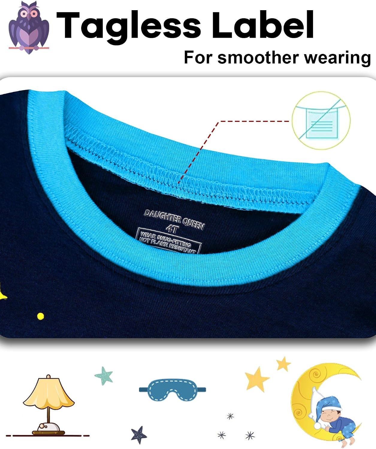image:imageDAUGHTER QUEEN Boys Pajamas 4 Pieces Long Set 100 Cotton Sleepwear Size 18 Months12 Years4pcsnavyspacelba25