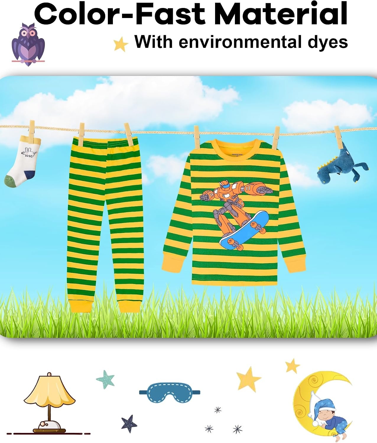 image:imageDAUGHTER QUEEN Boys Pajamas 4 Pieces Long Set 100 Cotton Sleepwear Size 18 Months12 Years4pcsstripedlba24