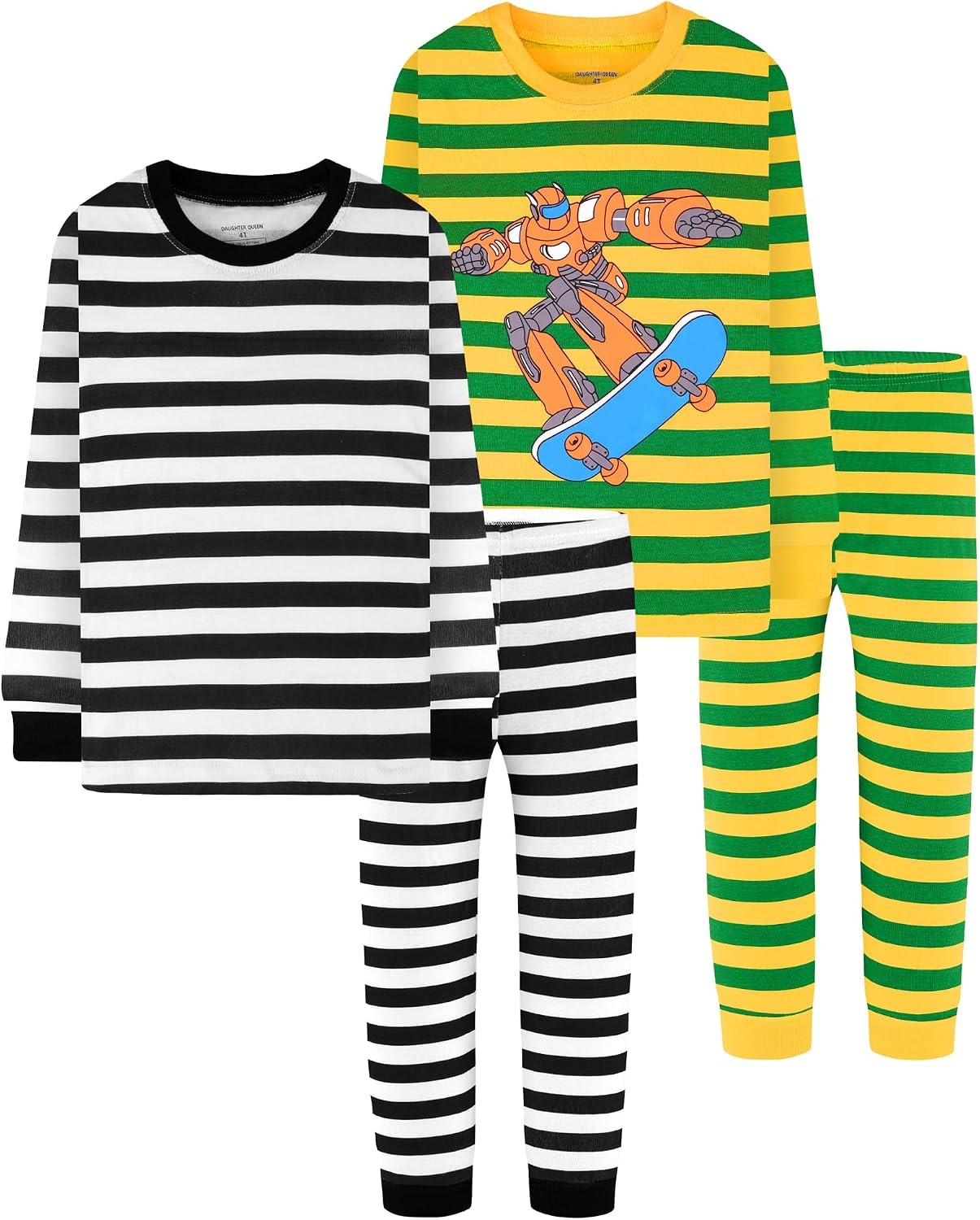 image:imageDAUGHTER QUEEN Boys Pajamas 4 Pieces Long Set 100 Cotton Sleepwear Size 18 Months12 Years4pcsstripedlba24