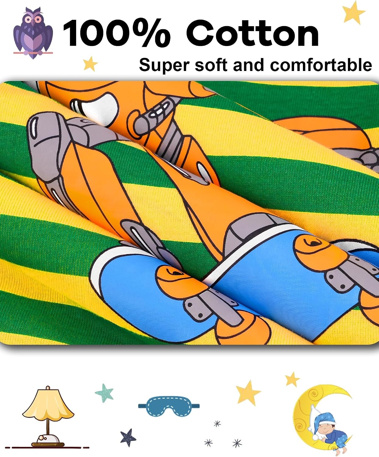 image:imageDAUGHTER QUEEN Boys Pajamas 4 Pieces Long Set 100 Cotton Sleepwear Size 18 Months12 Years4pcsstripedlba24