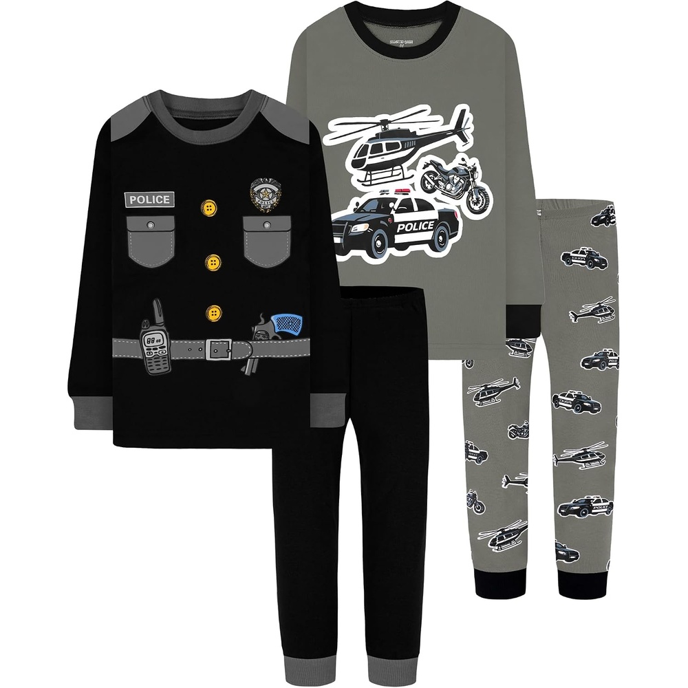 image:imageDAUGHTER QUEEN Boys Pajamas 4 Pieces Long Set 100 Cotton Sleepwear Size 18 Months12 Years4pcsblackGraypolicelba25