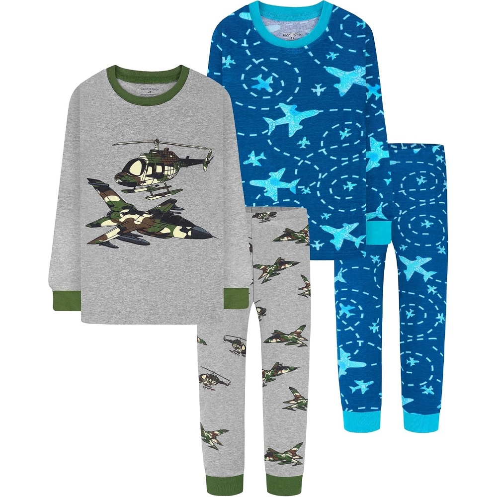 image:imageDAUGHTER QUEEN Boys Pajamas 4 Pieces Long Set 100 Cotton Sleepwear Size 18 Months12 Years4pcsgrayBlueplanelba25