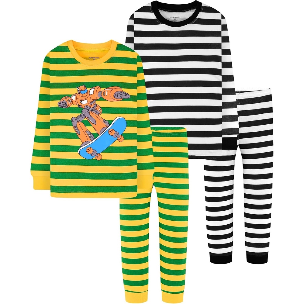 image:imageDAUGHTER QUEEN Boys Pajamas 4 Pieces Long Set 100 Cotton Sleepwear Size 18 Months12 Years4pcsstripedlba24