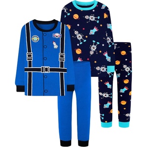 DAUGHTER QUEEN Boys Pajamas 4 Pieces Long Set 100% Cotton Sleepwear Size 18 Months-12 Years(4pcs-navy-astronaut-lba24)