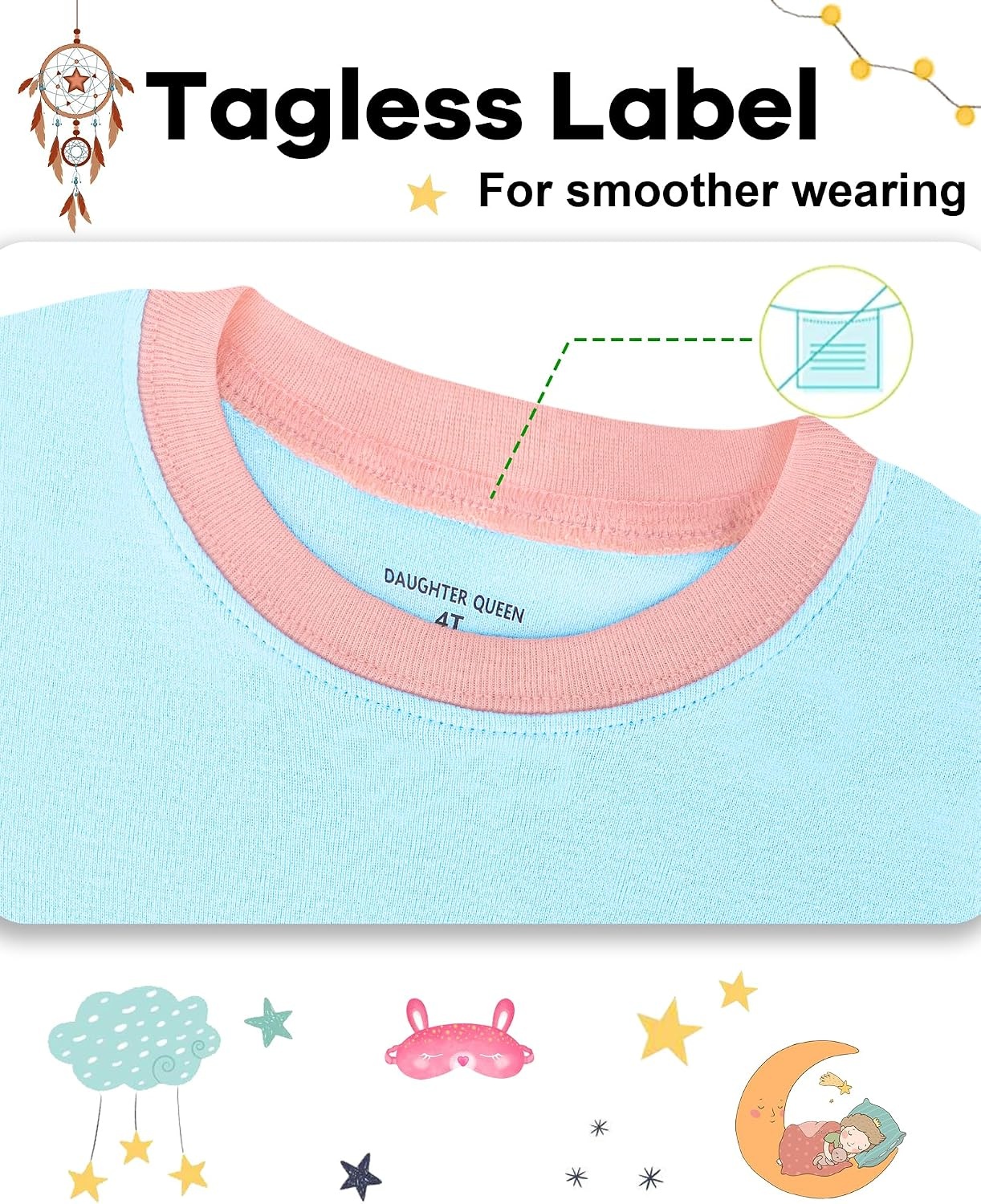 image:imageDAUGHTER QUEEN Girls 4 Pieces Cotton Pajamas Size 18 Months12 Years4pcsblueBeigeflamingolga26