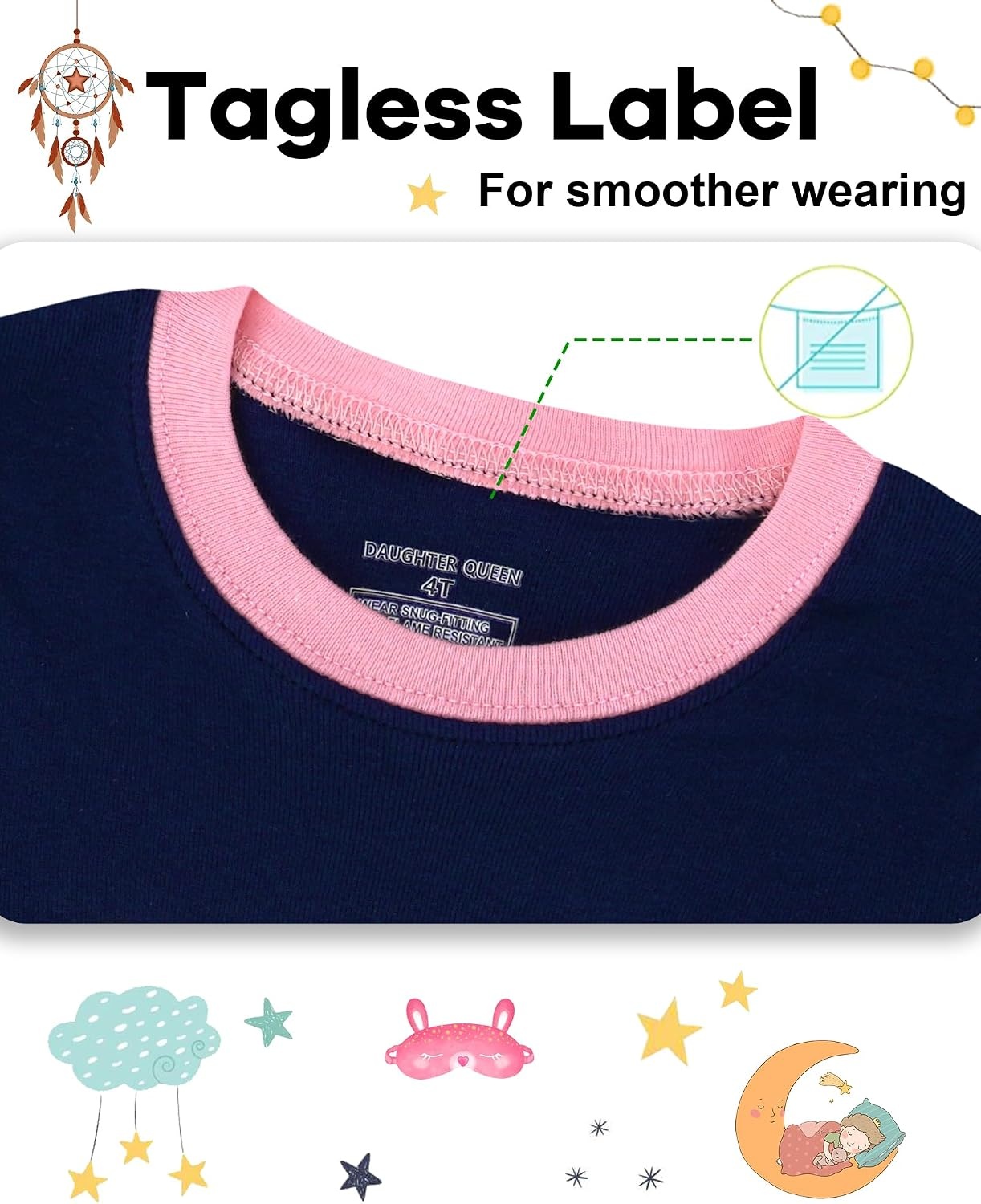 image:imageDAUGHTER QUEEN Girls 4 Pieces Cotton Pajamas Size 18 Months12 Years4pcsblueBeigestarlga26
