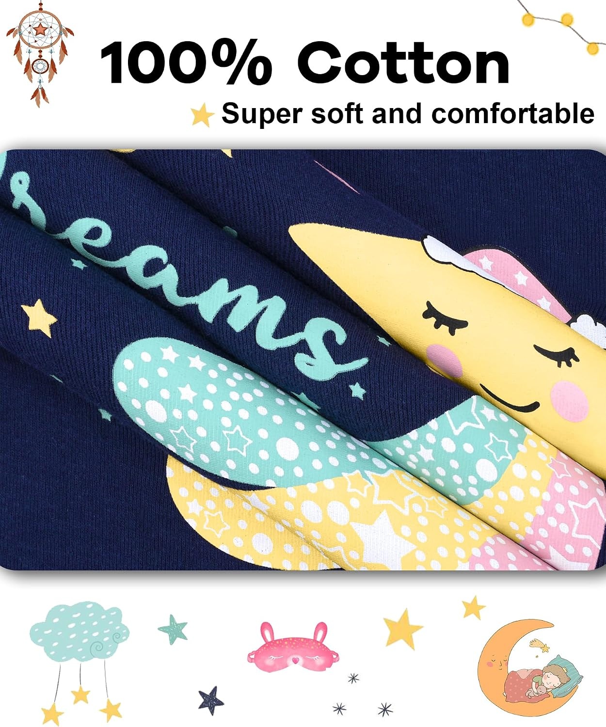 image:imageDAUGHTER QUEEN Girls 4 Pieces Cotton Pajamas Size 18 Months12 Years4pcsblueBeigestarlga26