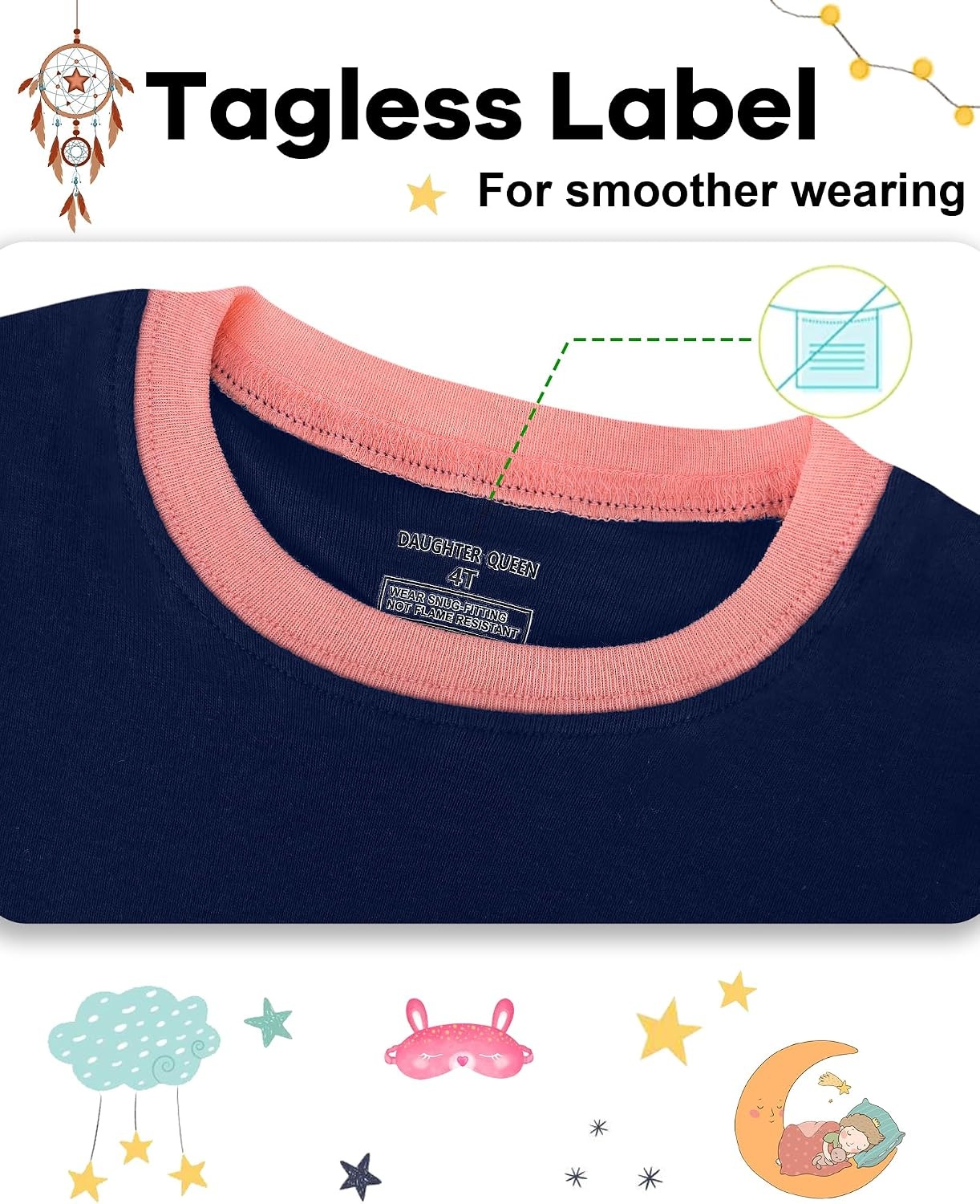 image:imageDAUGHTER QUEEN Girls 4 Pieces Cotton Pajamas Size 18 Months12 Years4pcsbluePinkslothlga26