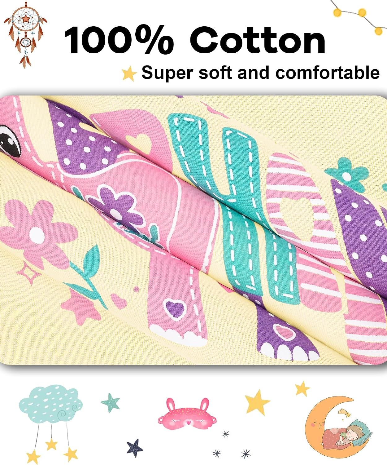 image:imageDAUGHTER QUEEN Girls 4 Pieces Cotton Pajamas Size 18 Months12 Years4pcsblueYellowelephantlga26