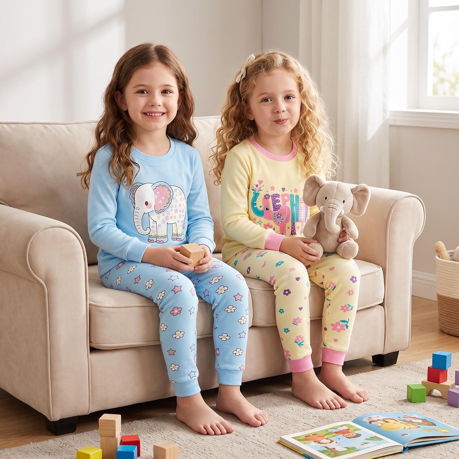 image:imageDAUGHTER QUEEN Girls 4 Pieces Cotton Pajamas Size 18 Months12 Years4pcsblueYellowelephantlga26