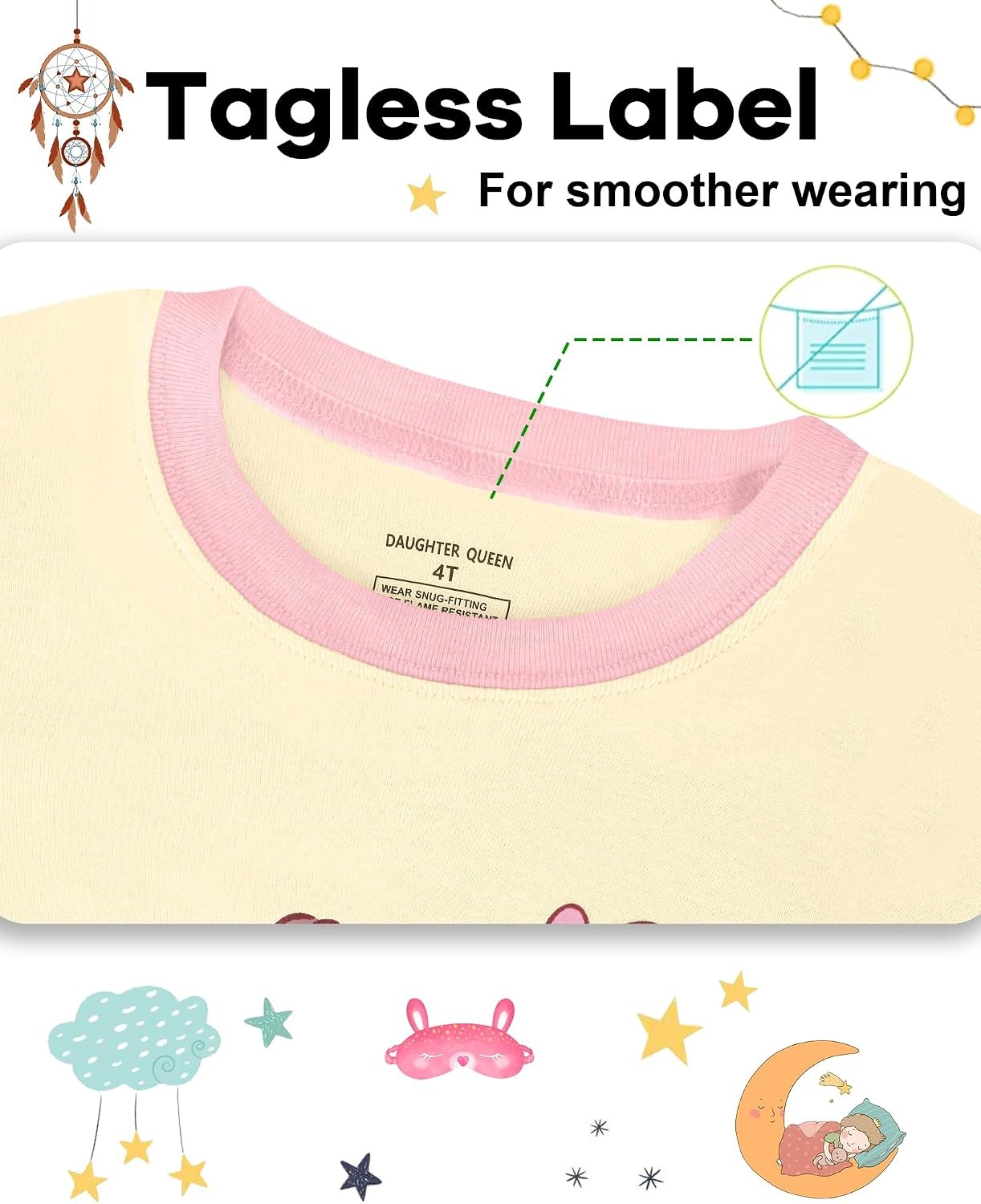 image:imageDAUGHTER QUEEN Girls 4 Pieces Cotton Pajamas Size 18 Months12 Years4pcsblueYellowflowerBearlga26