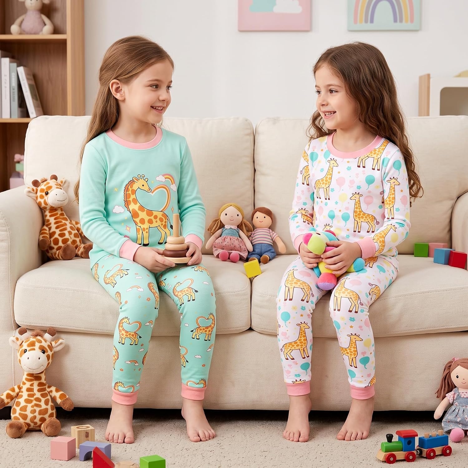 image:imageDAUGHTER QUEEN Girls 4 Pieces Cotton Pajamas Size 18 Months12 Years4pcsmintgreenWhitegiraffelga26
