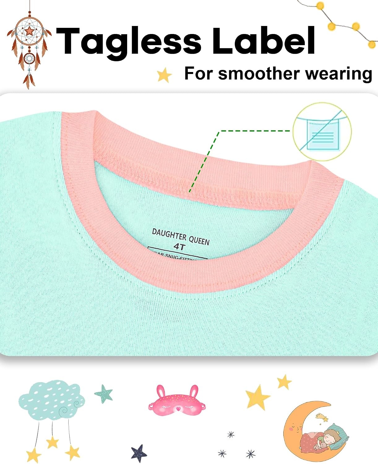 image:imageDAUGHTER QUEEN Girls 4 Pieces Cotton Pajamas Size 18 Months12 Years4pcsmintgreenWhitegiraffelga26