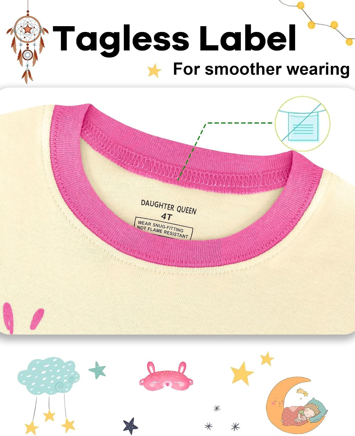 image:imageDAUGHTER QUEEN Girls 4 Pieces Cotton Pajamas Size 18 Months12 Years4pcsyellowPinkheartStrawberrylga26