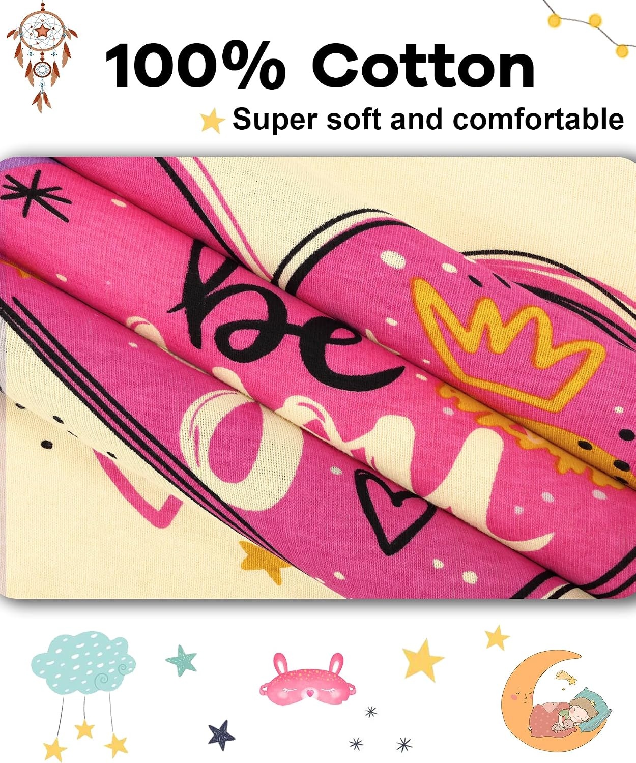 image:imageDAUGHTER QUEEN Girls 4 Pieces Cotton Pajamas Size 18 Months12 Years4pcsyellowPinkheartStrawberrylga26