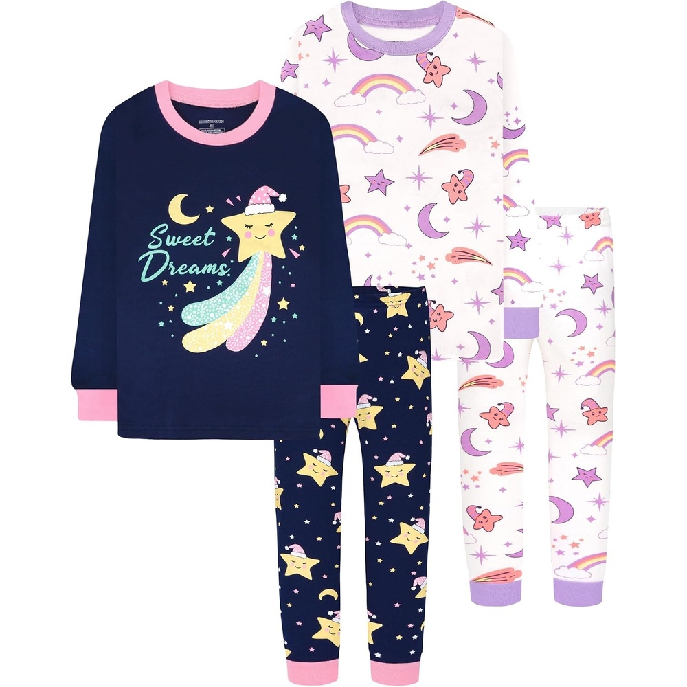 image:imageDAUGHTER QUEEN Girls 4 Pieces Cotton Pajamas Size 18 Months12 Years4pcsblueBeigestarlga26