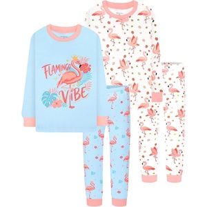 DAUGHTER QUEEN Girls 4 Pieces Cotton Pajamas Size 18 Months-12 Years(4pcs-blue/Beige-flamingo-lga26)
