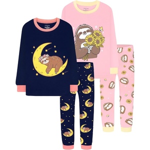 DAUGHTER QUEEN Girls 4 Pieces Cotton Pajamas Size 18 Months-12 Years(4pcs-blue/Pink-sloth-lga26)