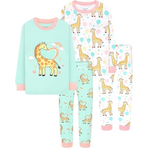 DAUGHTER QUEEN Girls 4 Pieces Cotton Pajamas Size 18 Months-12 Years(4pcs-mintgreen/White-giraffe-lga26)