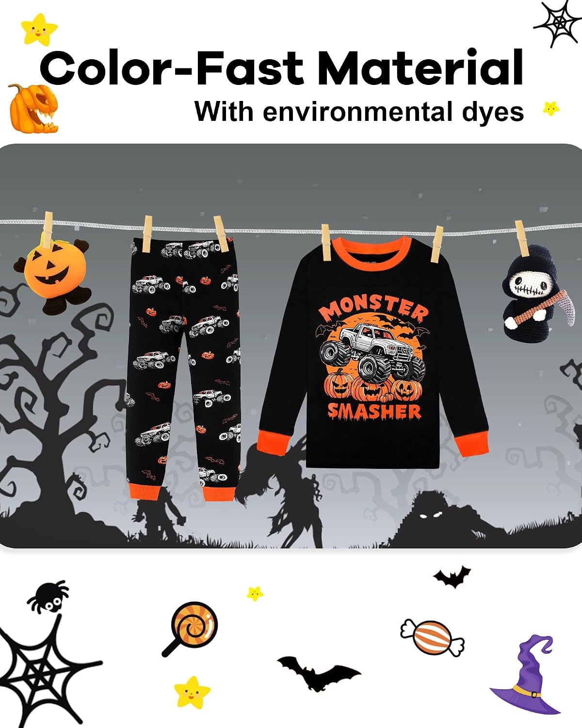 image:imageDAUGHTER QUEEN Boys amp Girls 100 Cotton Halloween amp Christmas PJS 18M12Y2pcsblackmonster Truckhba25