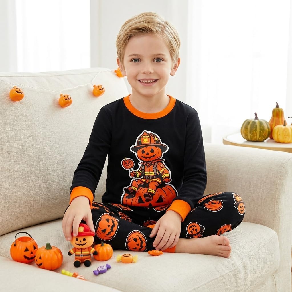 image:imageDAUGHTER QUEEN Boys amp Girls 100 Cotton Halloween amp Christmas PJS 18M12Y2pcsblackpumpkinhba26