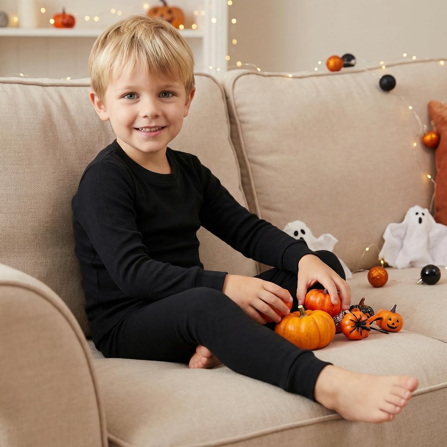 image:imageDAUGHTER QUEEN Boys amp Girls 100 Cotton Halloween amp Christmas PJS 18M12Y2pcsblacksolidlba25