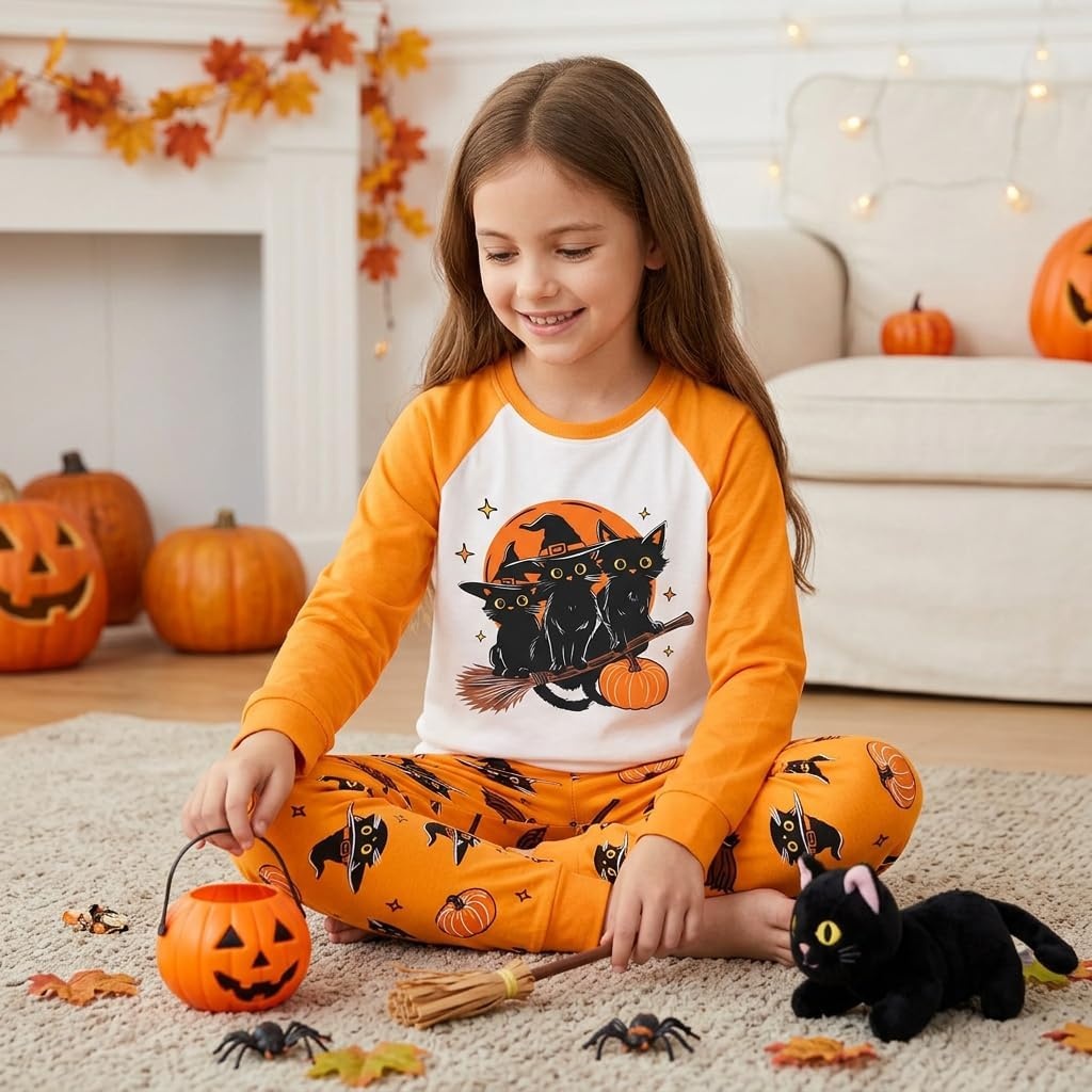 image:imageDAUGHTER QUEEN Boys amp Girls 100 Cotton Halloween amp Christmas PJS 18M12Y2pcsorangecathga26