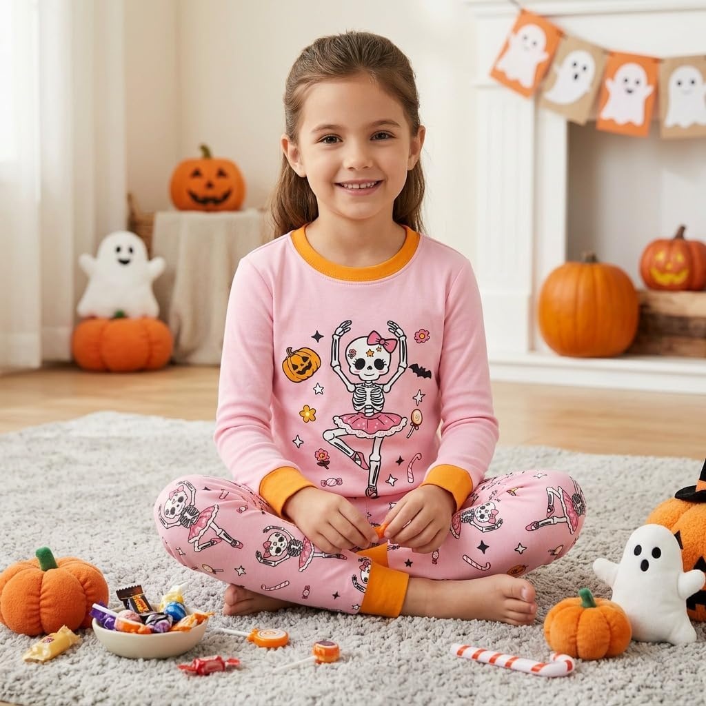 image:imageDAUGHTER QUEEN Boys amp Girls 100 Cotton Halloween amp Christmas PJS 18M12Y2pcspinkskeletonhga26
