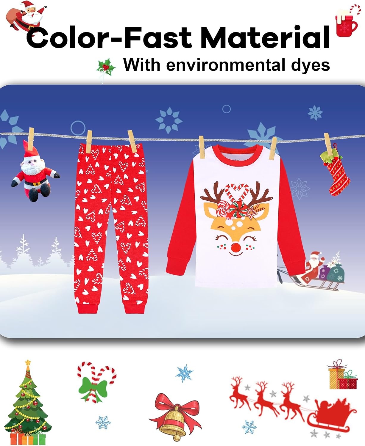 image:imageDAUGHTER QUEEN Boys amp Girls 100 Cotton Halloween amp Christmas PJS 18M12Y2pcsredreindeercga23