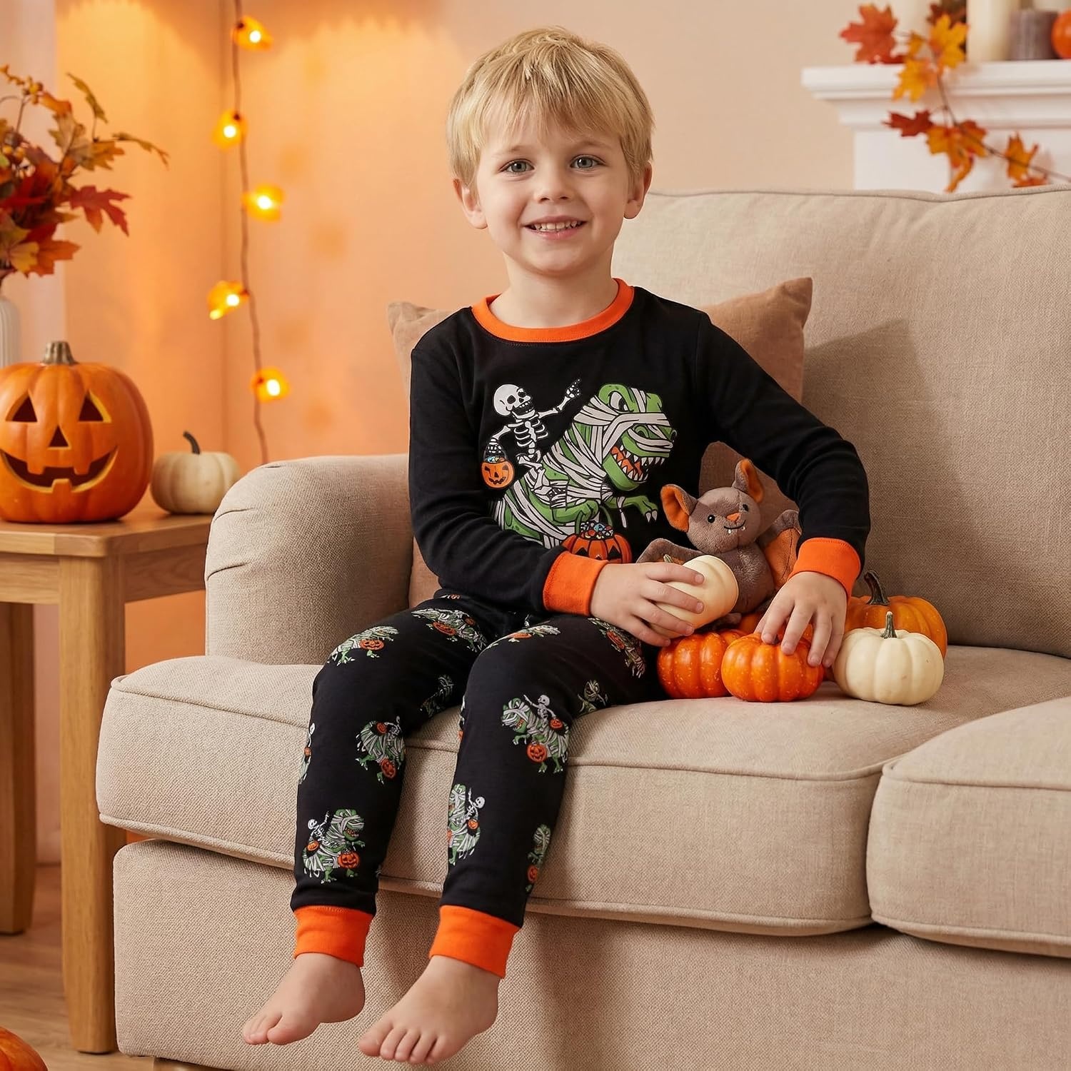 image:imageDAUGHTER QUEEN Boys amp Girls 100 Cotton Halloween amp Christmas PJS 18M12YDinosaurBlackOrangea22