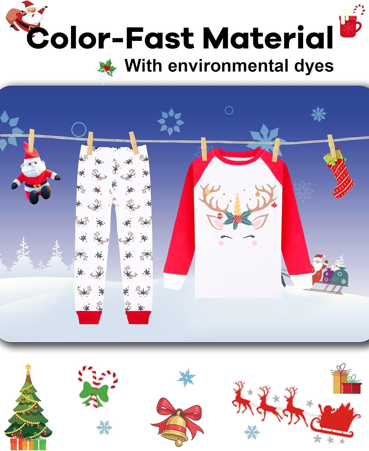 image:imageDAUGHTER QUEEN Boys amp Girls 100 Cotton Halloween amp Christmas PJS 18M12YUnicornWhiteReda22