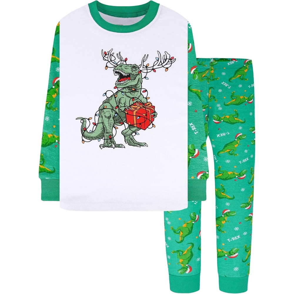 image:imageDAUGHTER QUEEN Boys amp Girls 100 Cotton Halloween amp Christmas PJS 18M12Y2pcsgreendinosaurcba23