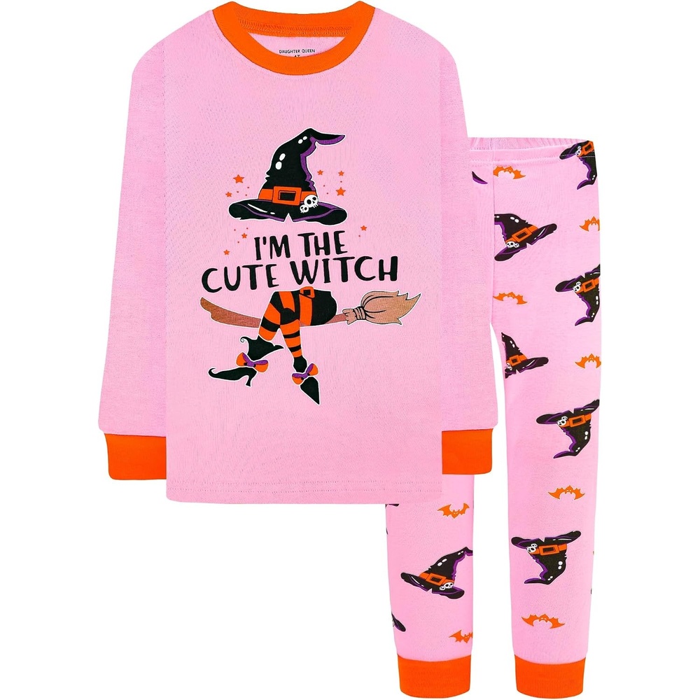 image:imageDAUGHTER QUEEN Boys amp Girls 100 Cotton Halloween amp Christmas PJS 18M12Y2pcspinkwitchhga24