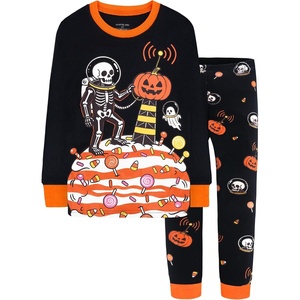 DAUGHTER QUEEN Boys & Girls 100% Cotton Halloween & Christmas PJS 18M-12Y(2pcs-black-halloween Space-hba26)
